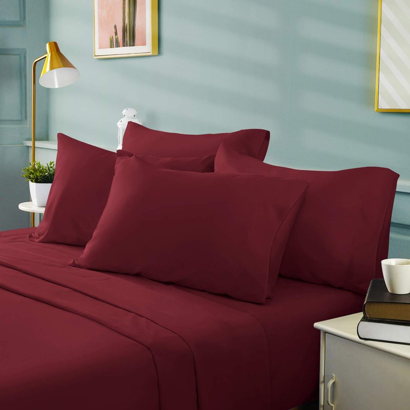 BYSURE 6 Pieces Bed Sheets Set(King, Burgundy) - Hotel Luxury Super Soft 1800 Thread Count 100% Microfiber Sheets with Deep Pockets, Wrinkle & Fade Resistant - Image 2
